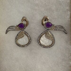 Elegant Gold and Purple Peacock MOP Earrings